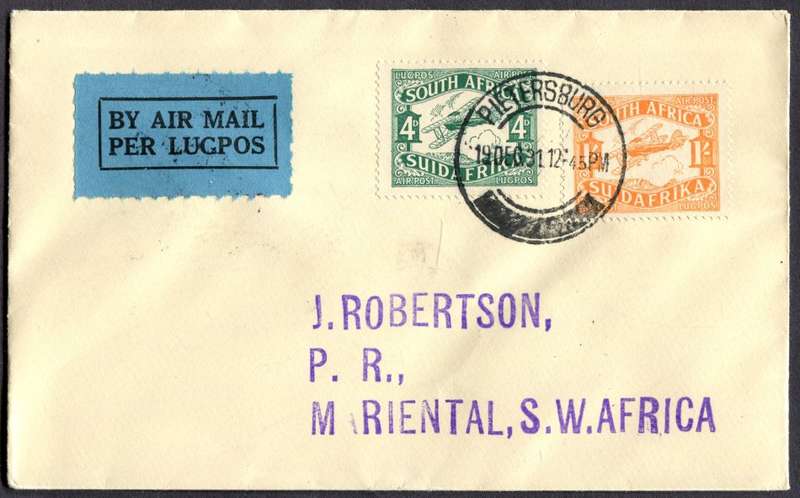 Union of SA - Flight Cover - From Pietersburg to Mariental