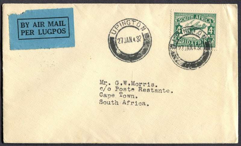 Union of SA - Flight Cover - From Upington to Cape Town