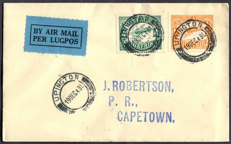 Union of SA - Flight Cover - From Upington to Cape Town