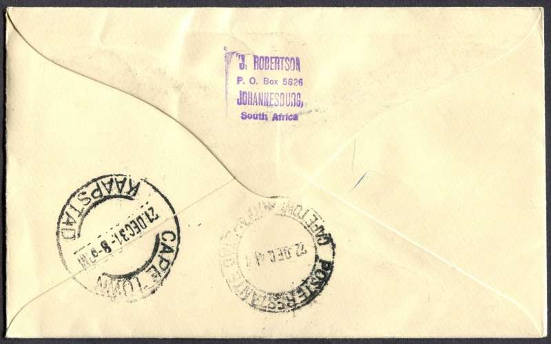 Union of SA - Flight Cover - From Upington to Cape Town