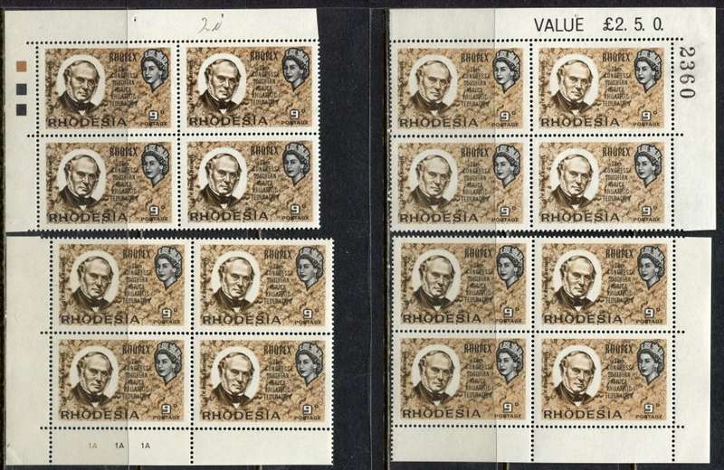 Rhodesia - Set Of The 4 Corners and Imprint Blocks of 4 - 1966 - MNH - 20 Blocks in Total