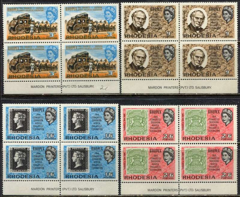 Rhodesia - Set Of The 4 Corners and Imprint Blocks of 4 - 1966 - MNH - 20 Blocks in Total