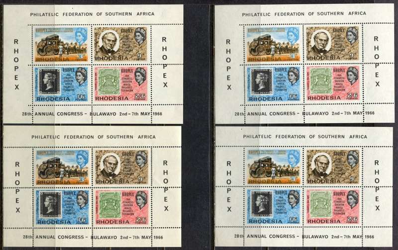 Rhodesia - 8 Miniature sheets - The 4 Perforation/Imperforation In White and Toned Paper- 1966 - MNH