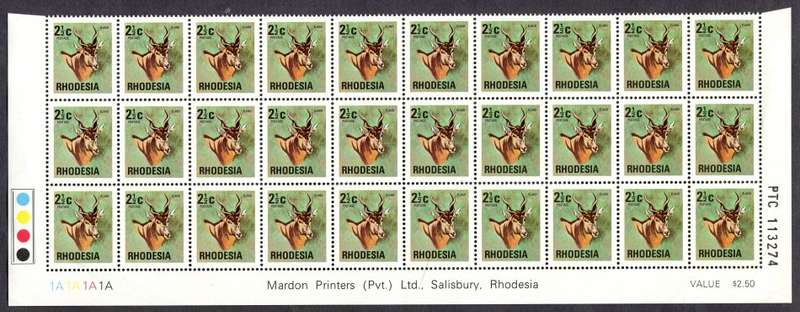 Rhodesia - 4 Double Bottom Rows + 1 Triple Bottom Row - Brown Gum Except 2.5c - 1974 - MNH