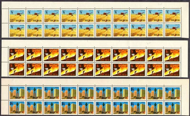 Rhodesia - 3 Double Top Rows - 1970 - MNH - Some Separation