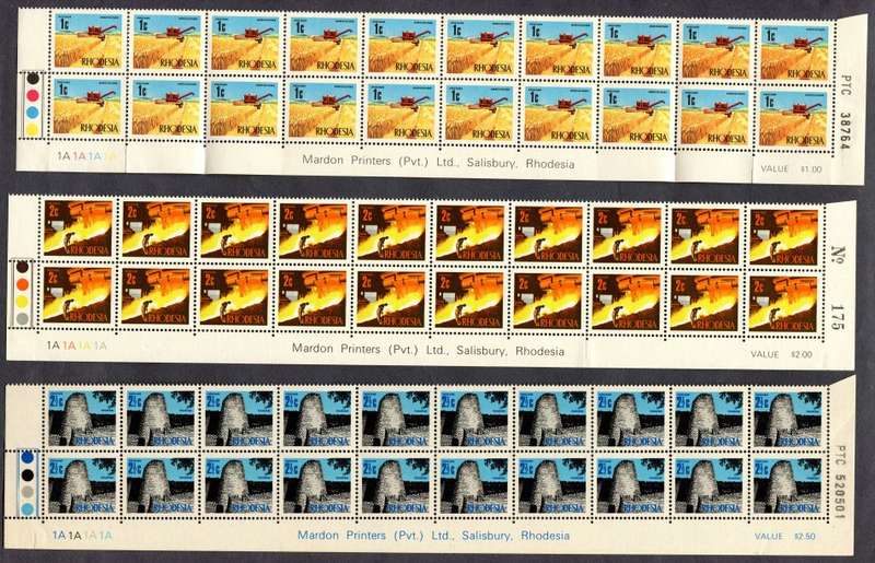 Rhodesia - Set of 14 Double Bottom Rows - 1A -1970 - MM - 1c Some Paper Remains In Margin