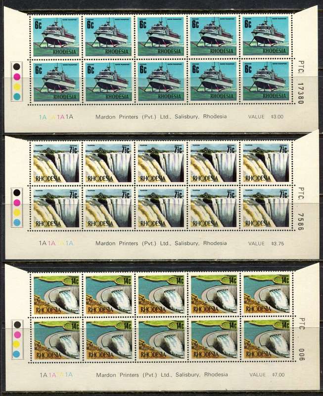 Rhodesia - Set of 5 Double Bottom Rows - 1A - 1973 - MNH