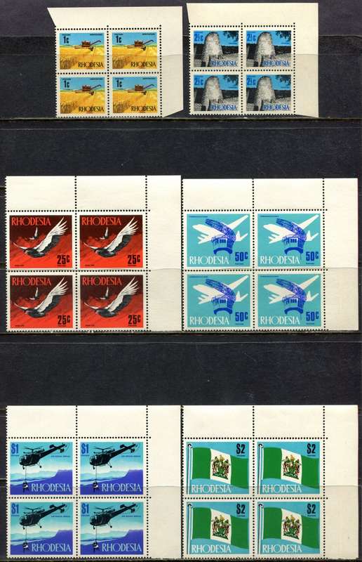 Rhodesia - 6 Top Right Corner Blocks of 4 - 1970 - MNH