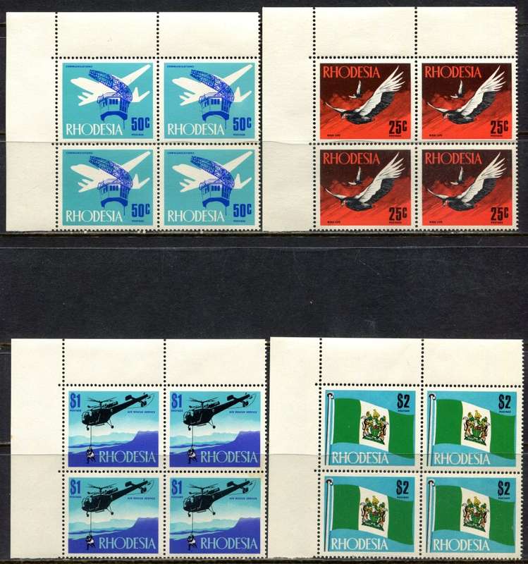Rhodesia - 4 Top Left Corner Blocks of 4 - 1970 - MNH