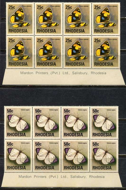 Rhodesia - Set of 15 Imprint Blocks of 8  - Brown Gum Except 2.5c - 1974 - MNH