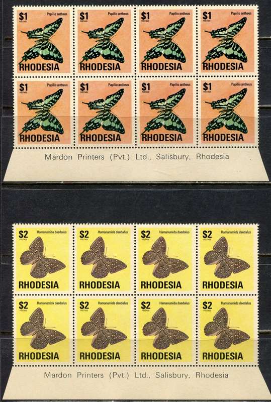 Rhodesia - Set of 15 Imprint Blocks of 8  - Brown Gum Except 2.5c - 1974 - MNH