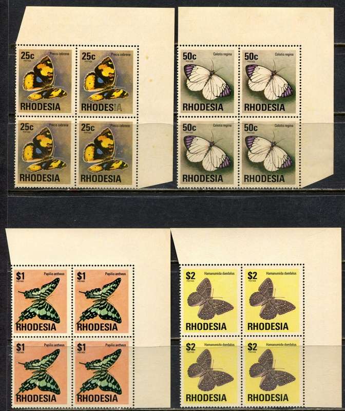 Rhodesia - 11 Top Right Corner Blocks of 4  - Brown Gum Except 2.5c - 1974 - MNH