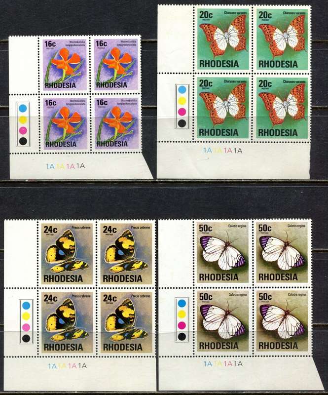 Rhodesia - 13 Control Blocks of 4 - 1A  - White Gum - 1976 - MNH