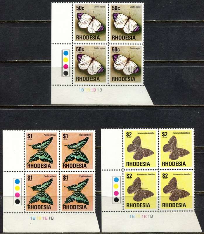 Rhodesia - 13 Control Blocks of 4 - 1B  - White Gum - 1976 - MNH