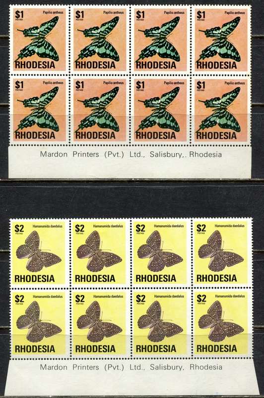 Rhodesia - 13 Imprint Blocks of 8  - White Gum - 1976 - MNH