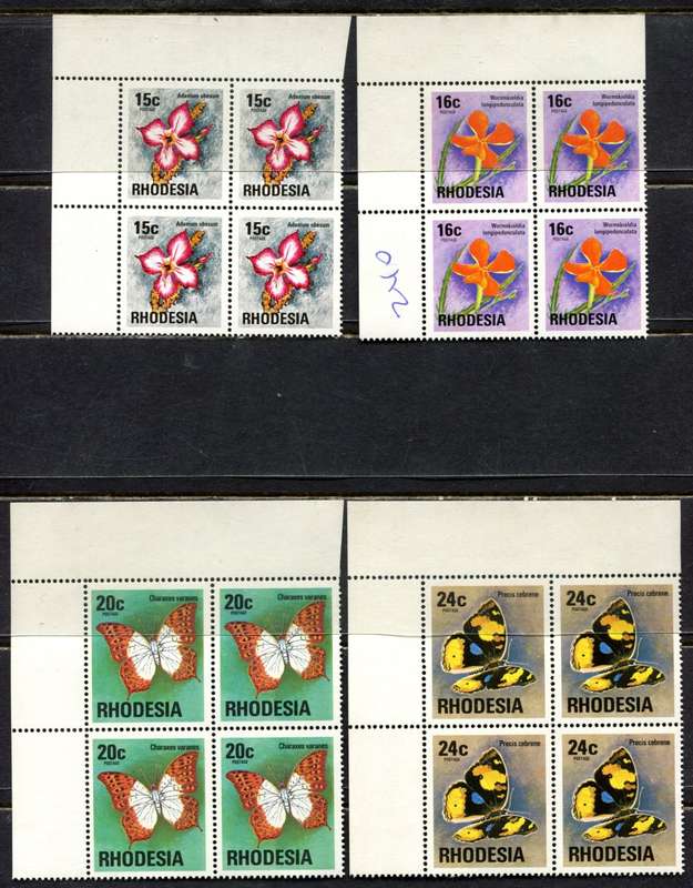 Rhodesia - 13 Top Left Corner Blocks of 4  - White Gum - 1976 - MNH