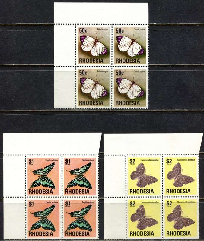 Rhodesia - 13 Top Left Corner Blocks of 4  - White Gum - 1976 - MNH