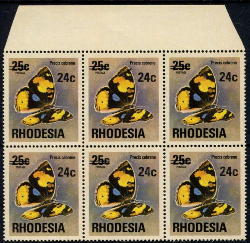Rhodesia - Surcharges - 1 Block of 6 With Wing Flaw - Brown Gum - 1976 - MNH