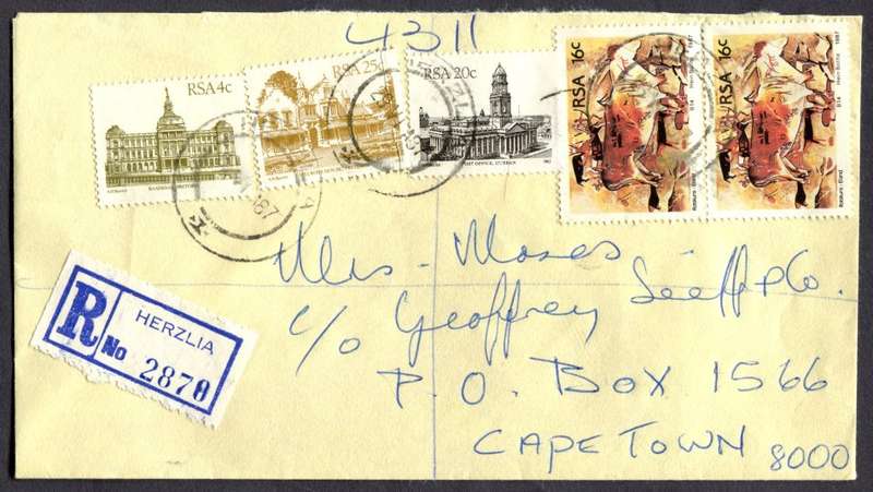 RSA - Cover Registered At Herzlia Post Office