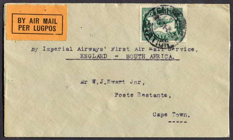 Union of SA - Flight Cover - Germiston Station to Cape Town