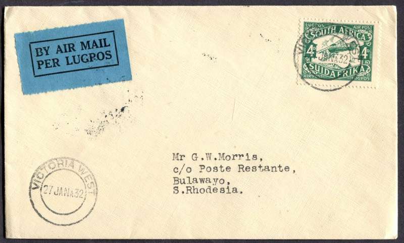 Union of SA - Flight Cover - Victoria West to Bulawayo