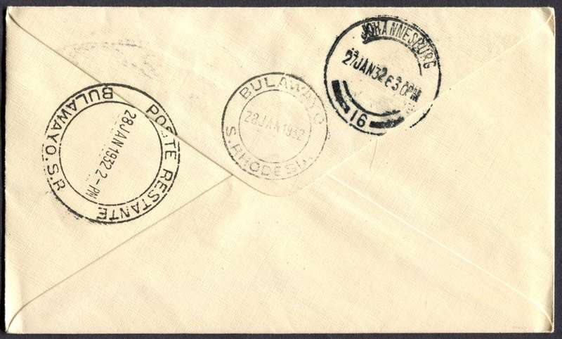 Union of SA - Flight Cover - Victoria West to Bulawayo