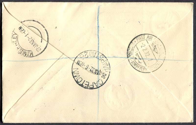 Union of SA - Registered Flight Cover - Cape Town to Windhoek via Kimberley