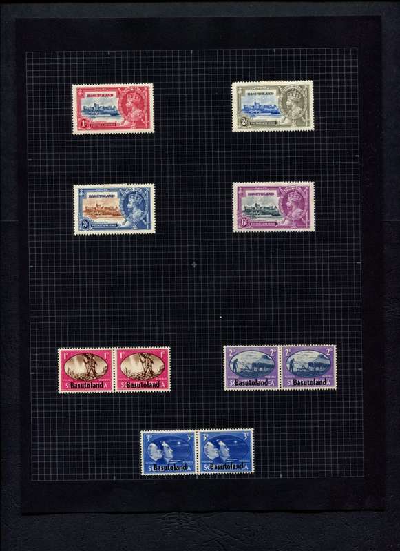 Basutoland - 10 Stamps Mounted (Hinged) on Old Album Page