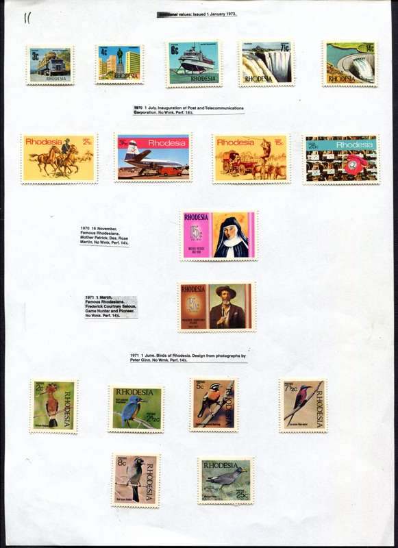 Rhodesia - 17 Stamps Mounted (Hinged) on Old Album Page