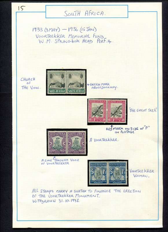 Union of SA - 8 Stamps Mounted (Hinged) on Old Album Page - Stamps Mounted
