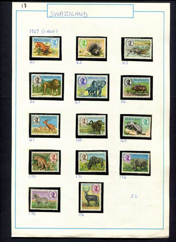 Swaziland - 14 Stamps Mounted (Hinged) on Old Album Page