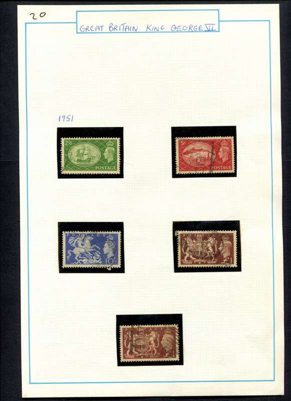 Great Britain - 5 Stamps Mounted (Hinged) on Old Album Page