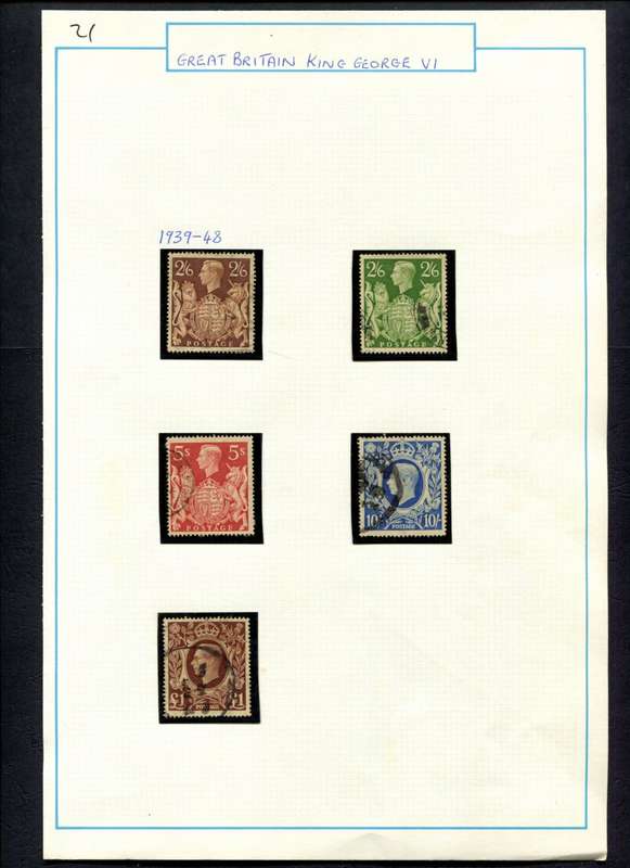 Great Britain - 5 Stamps Mounted (Hinged) on Old Album Page