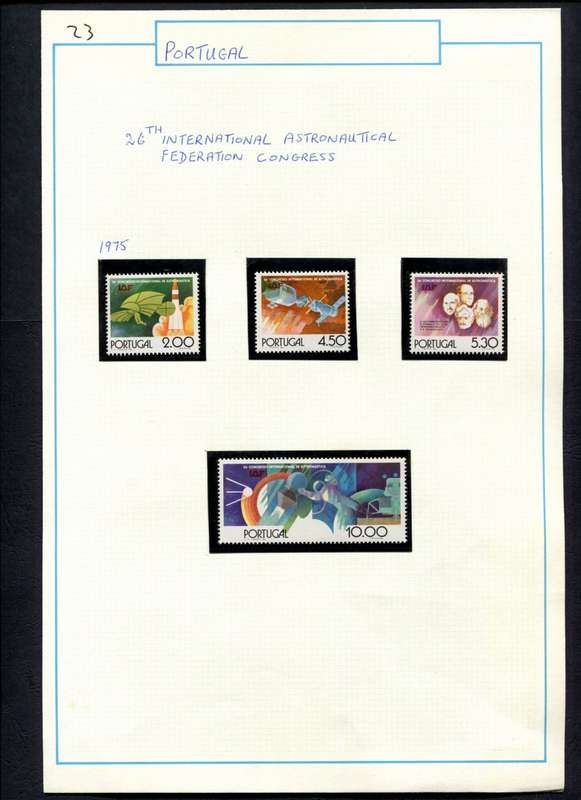 Portugal - 4 Stamps - Space - Mounted (Hinged) on Old Album Page - Stamps Unmounted