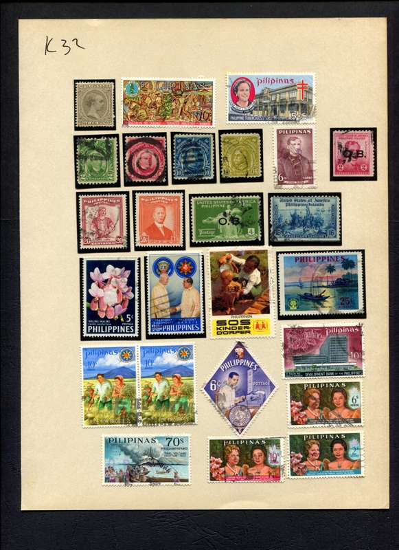 Philippines - 25 Stamps Mounted (Hinged) On Album Page