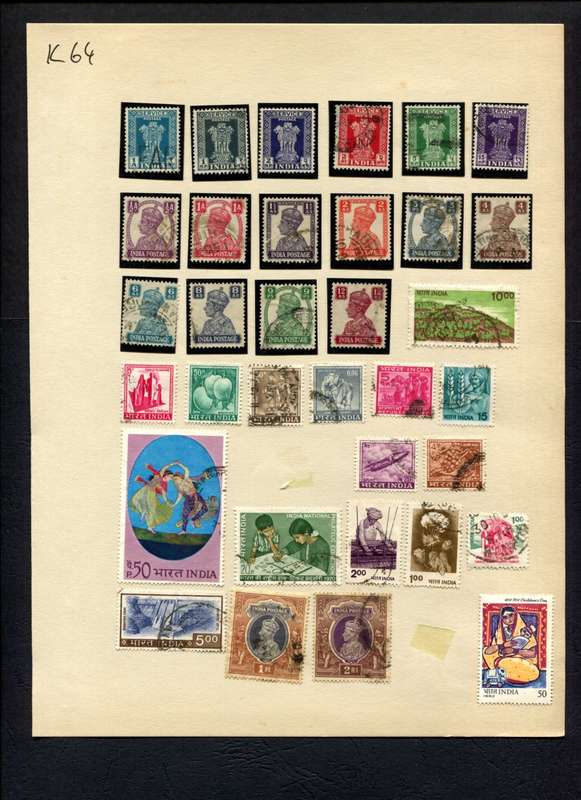 India - 34 Stamps Mounted (Hinged) On Album Page