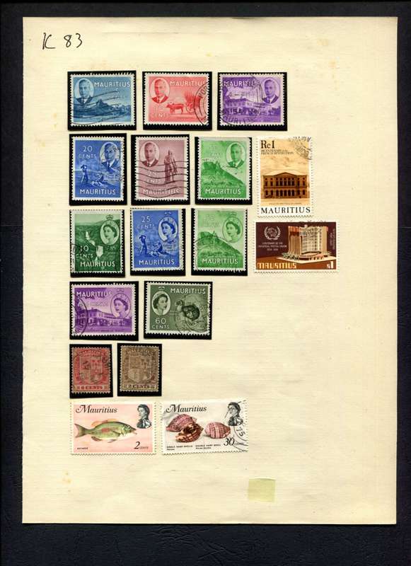 Mauritius - 17 Stamps Mounted (Hinged) On Album Page