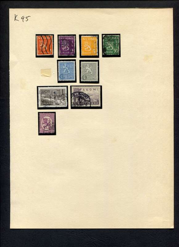 Finland - 9 Stamps Mounted (Hinged) On Album Page
