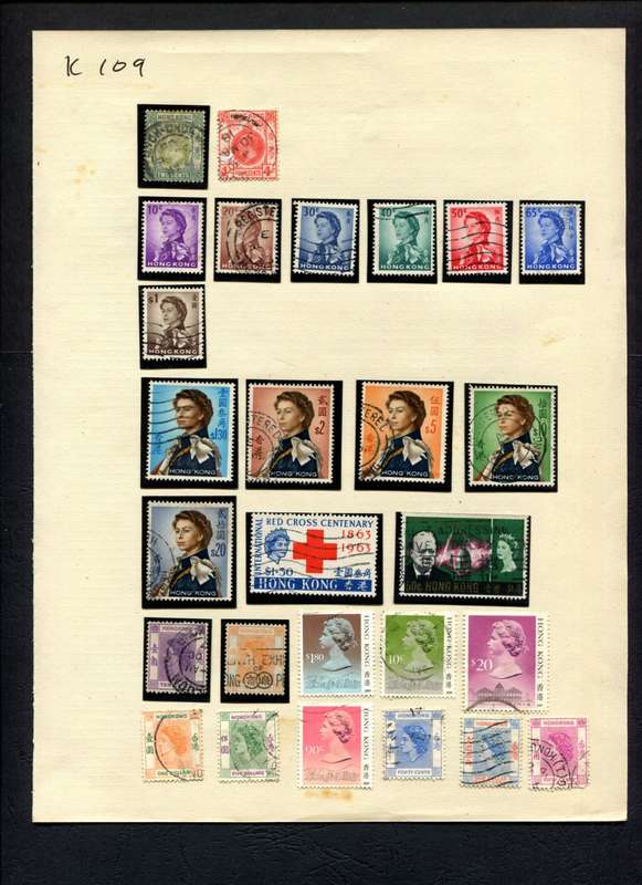 Hong Kong - 27 Stamps Mounted (Hinged) On Album Page