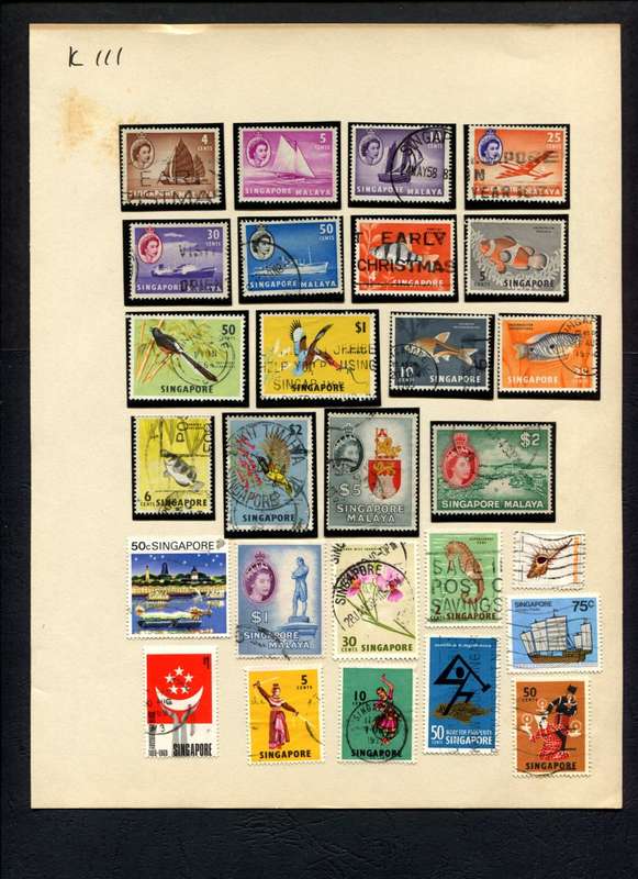 Singapore - 27 Stamps Mounted (Hinged) On Album Page
