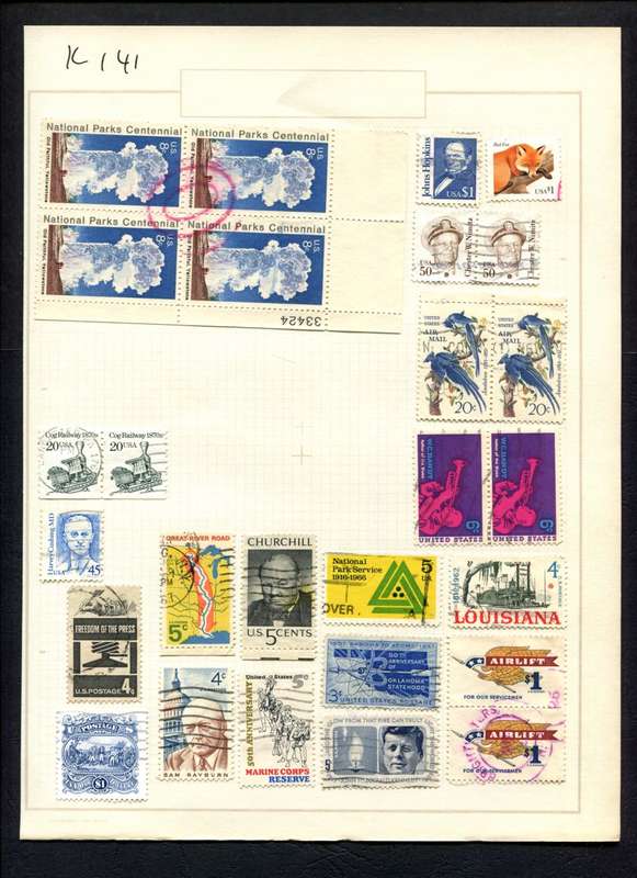 USA - 27 Stamps Mounted (Hinged) On Album Page