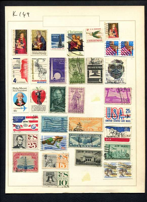 USA - 34 Stamps Mounted (Hinged) On Album Page