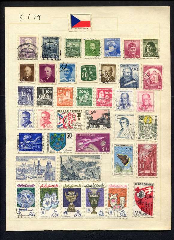 Czechoslovakia - 40 Stamps Mounted (Hinged) On Album Page