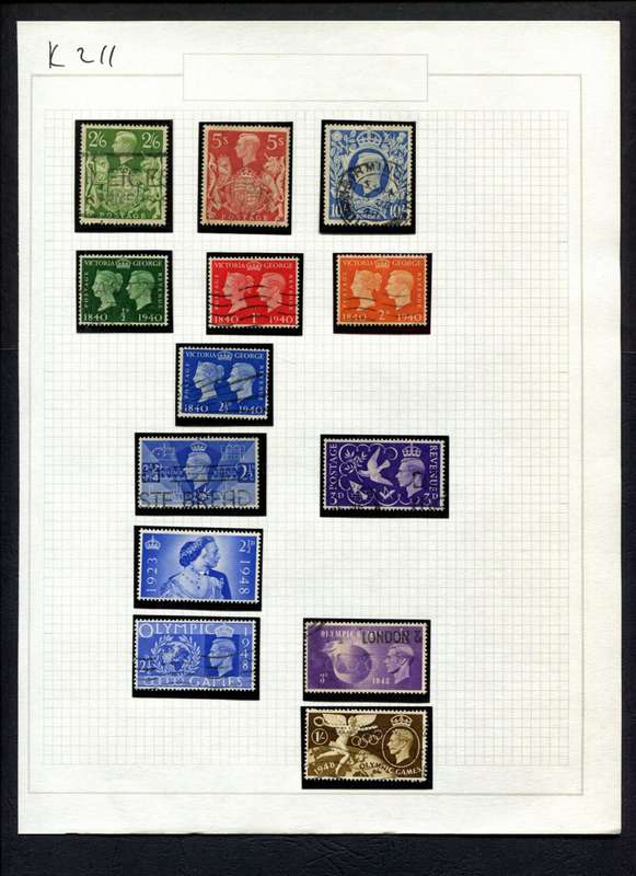 Great Britain - 13 Stamps Mounted (Hinged) On Album Page