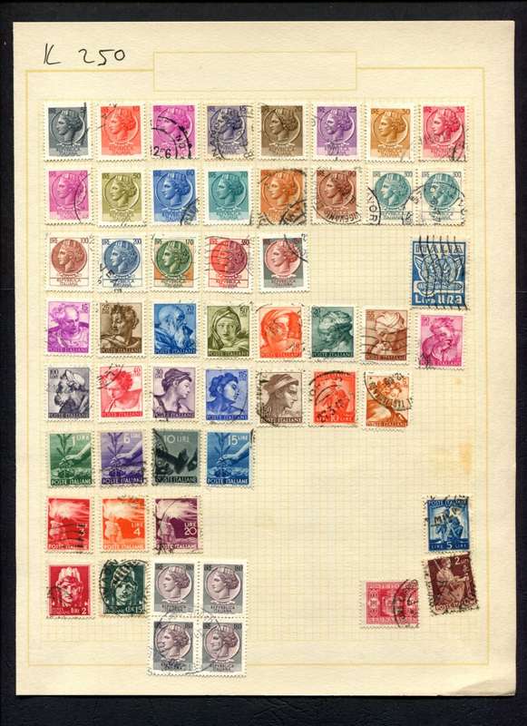 Italy - 53 Stamps Mounted (Hinged) On Album Page