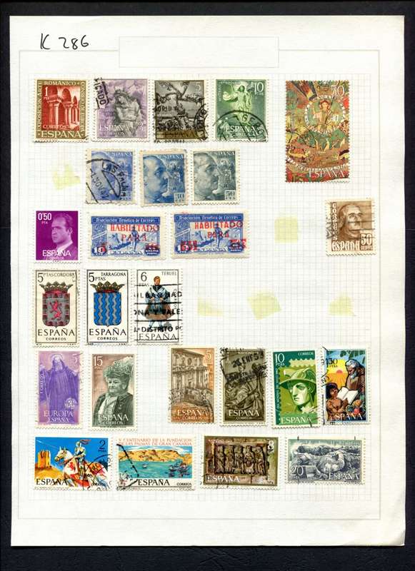 Spain - 25 Stamps Mounted (Hinged) On Album Page
