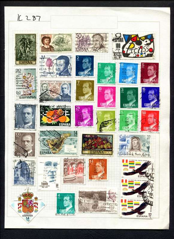 Spain - 35 Stamps Mounted (Hinged) On Album Page
