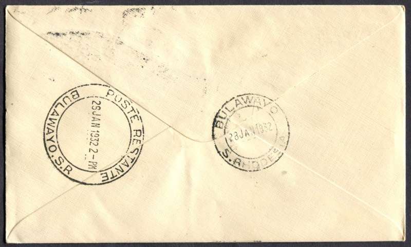 Union of SA - Flight Cover - Cape Town to Bulawayo