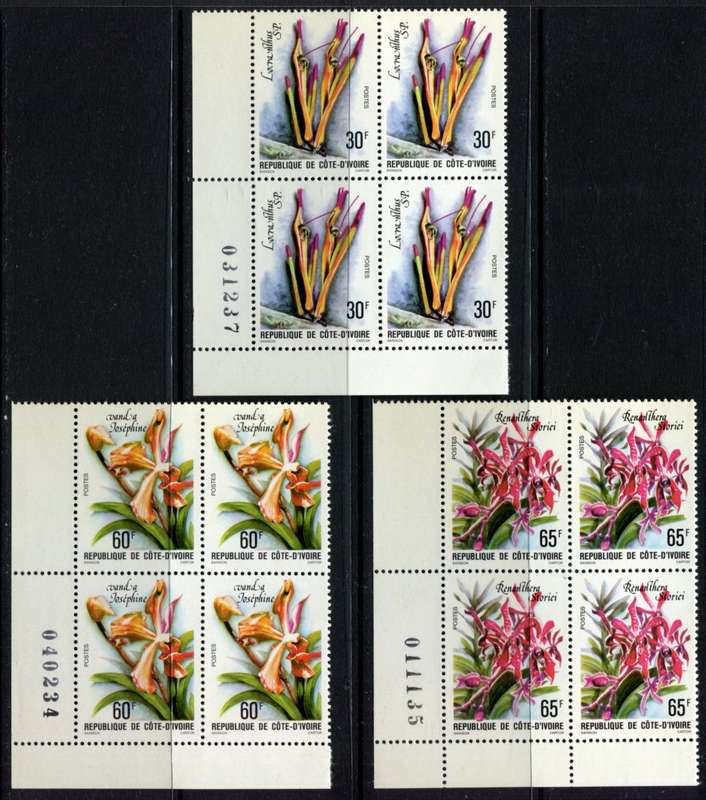Ivory Coast - Flowers - Set of 3 Blocks of 4 - 1979 - MNH