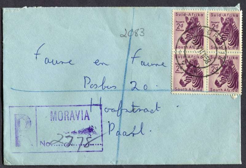 Union of SA - Cover Registered At Moravia Post Office